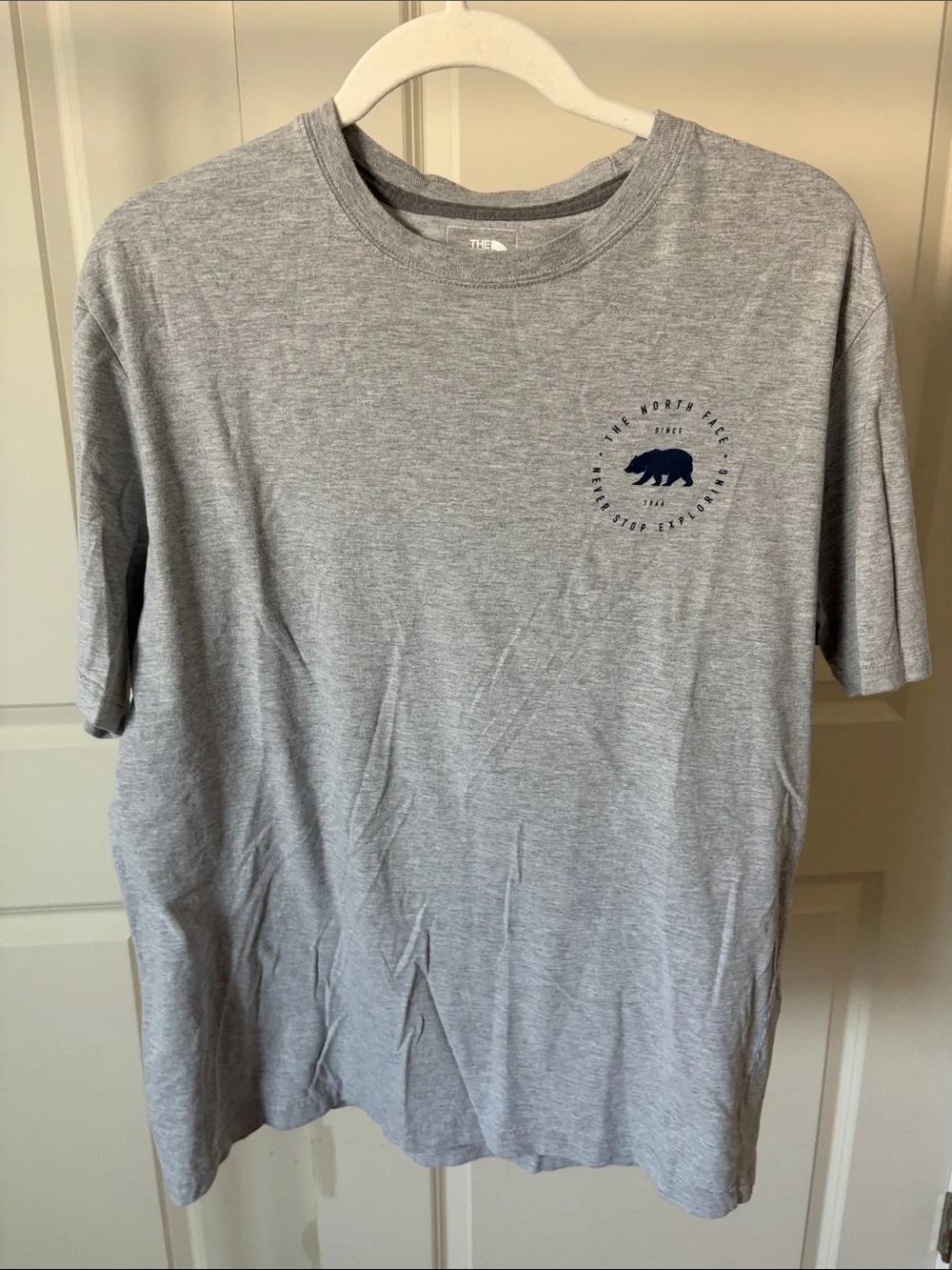 The North Face Heather Gray Short Sleeve Logo Tee with Navy Bear